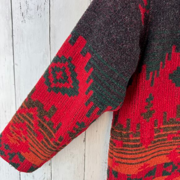 VTG Woolrich Red Black Aztec Navajo Jacket Southwest Ranch Blanket Size Large - Picture 12 of 16